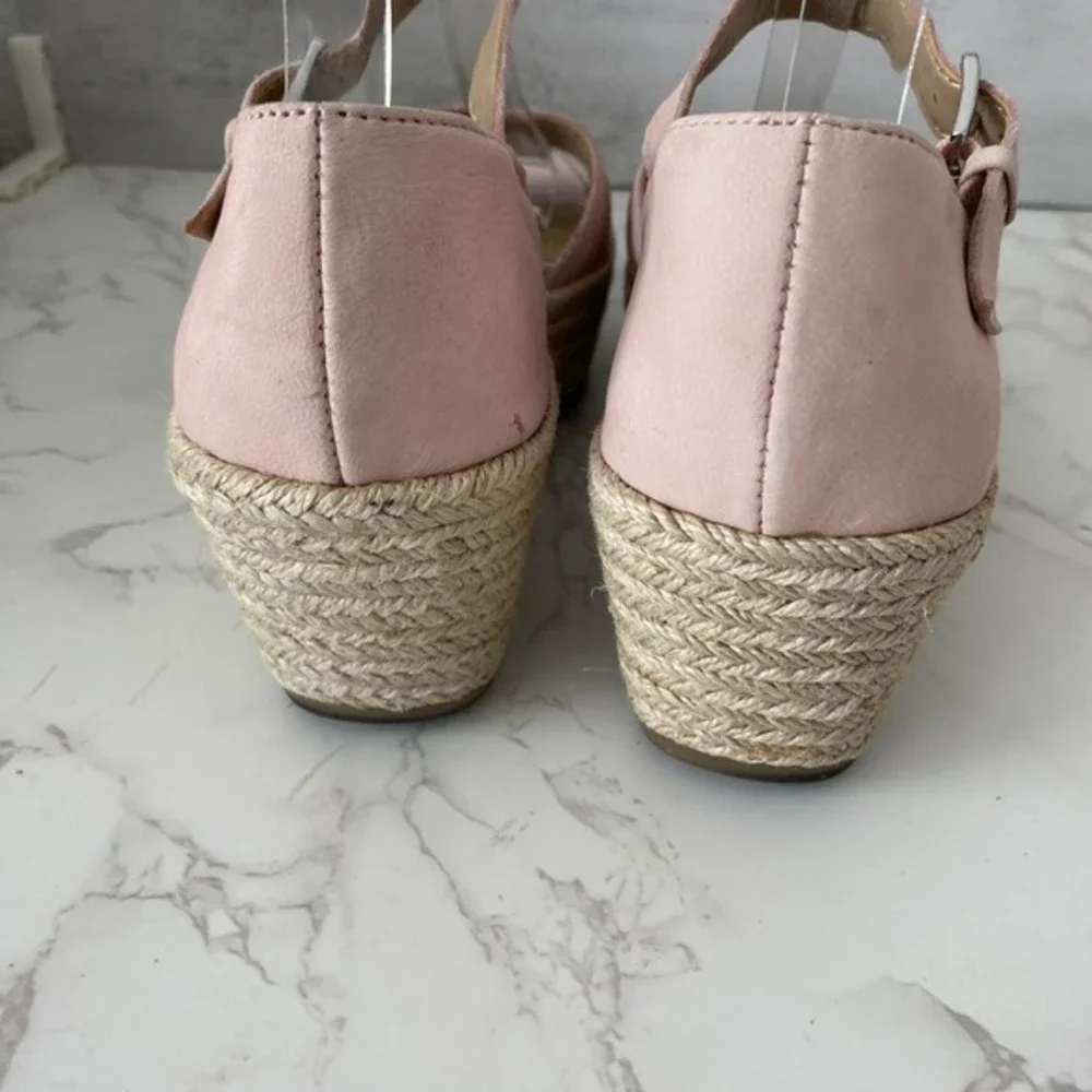 Naturalizer Espadrilles Sandals Women Sz 7.5 Pink Leather Platform Mid Heel‎